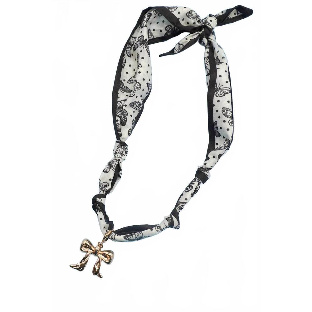 NEW JOSSLYN BY WALL TO WALL women's handcrafted scarf necklaces in black/white